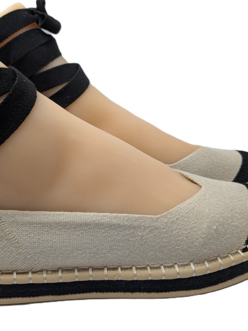 NWOT Rothy's Cream Black Espadrille Flats Ankle Wrap Laces 9.5 Sustainable - Picture 5 of 11
